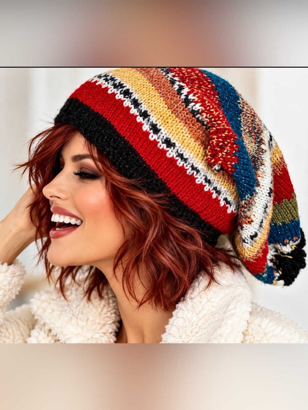 Hand Knits 2 Love 3 in 1 Slouch Cowl Neckwarmer Designer Decorative Beads Boho